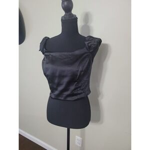 Target Women's Black‎ Satin Square Neck Smocked Back Top Size M